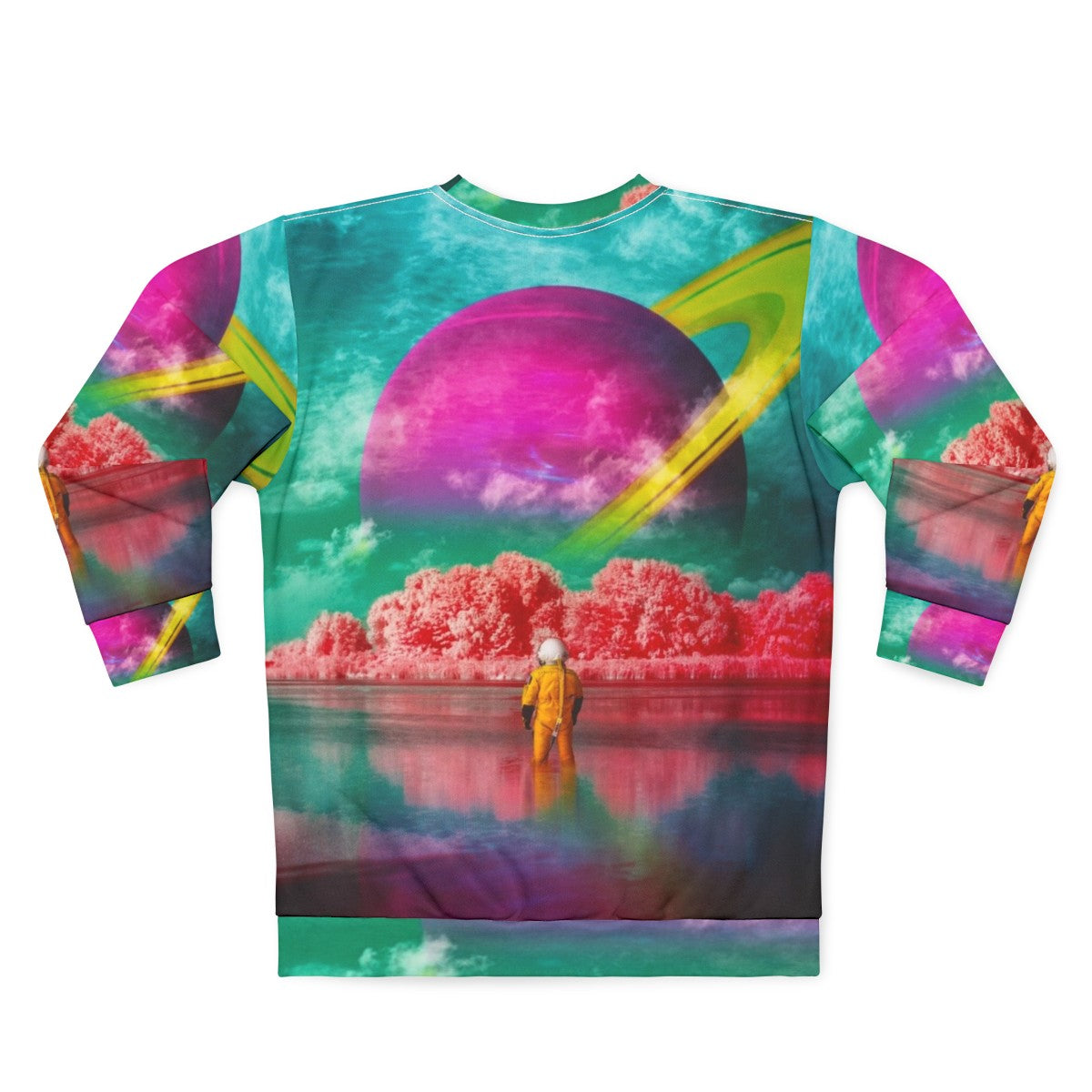 Surreal digital art sweatshirt with river and astronaut design - Back