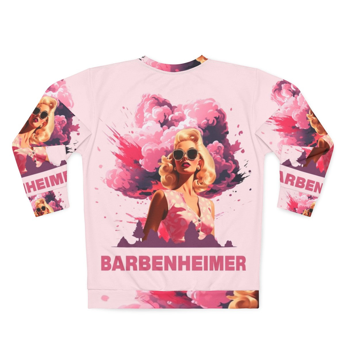 Barbenheimer 2023 Movie Sweatshirt with Barbie and Oppenheimer characters - Back