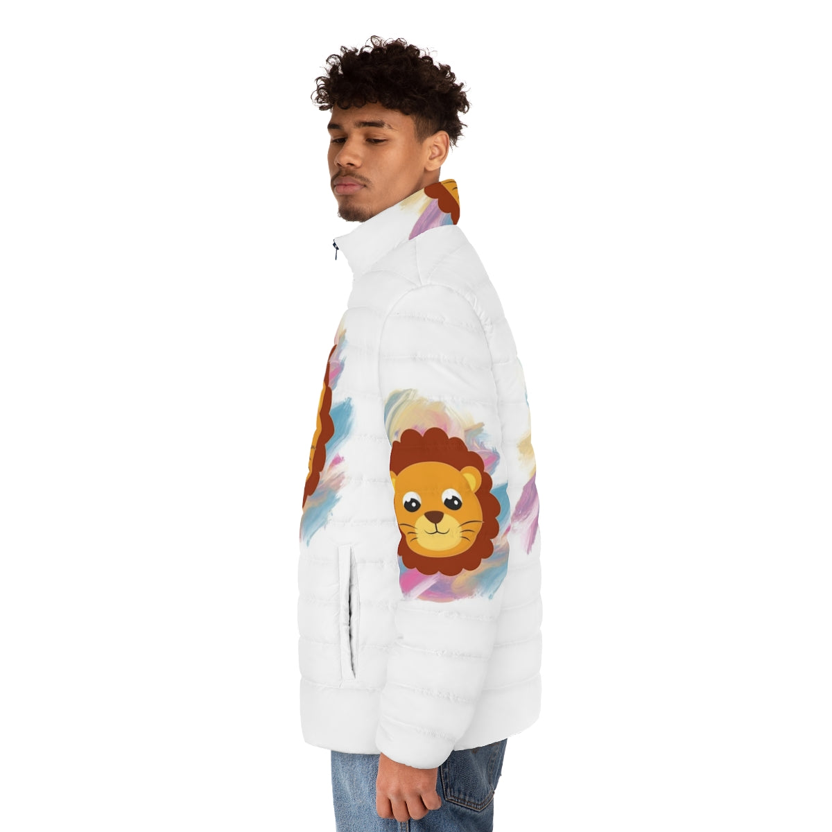 Legendary Animals Puffer Jacket featuring a mystical dragon and lightning - men side left