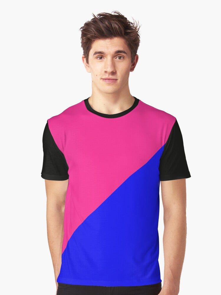 A pink and blue half and half graphic t-shirt - Men