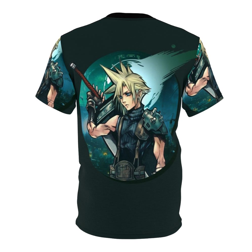 Stylized t-shirt design featuring cloud-inspired imagery from the Final Fantasy video game series. - Back