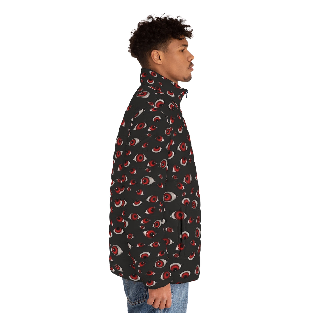 Hellsing Alucard Eyes Puffer Jacket with creepy, dark pattern - men side right