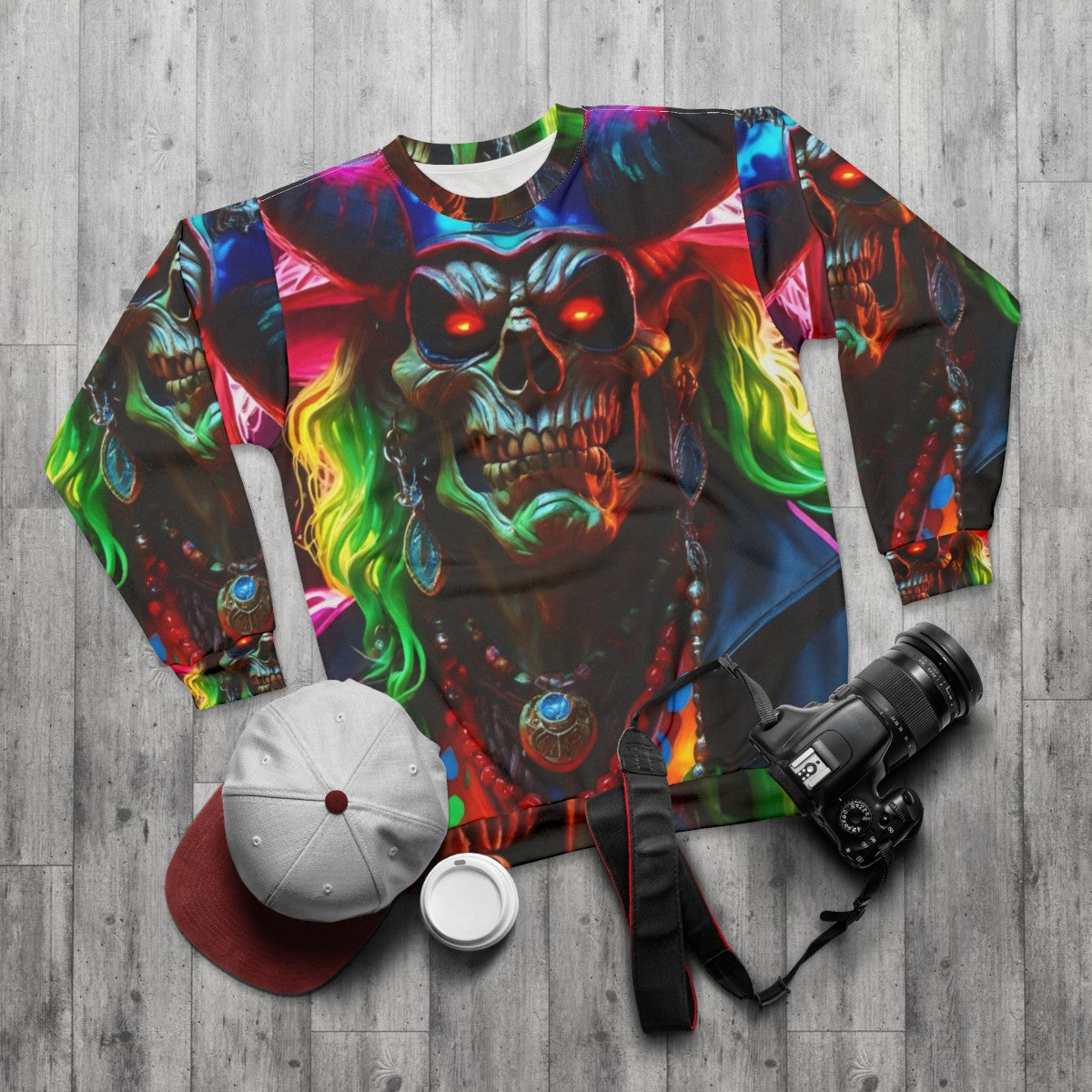 Biker Pirate Skull Sweatshirt - flat lay