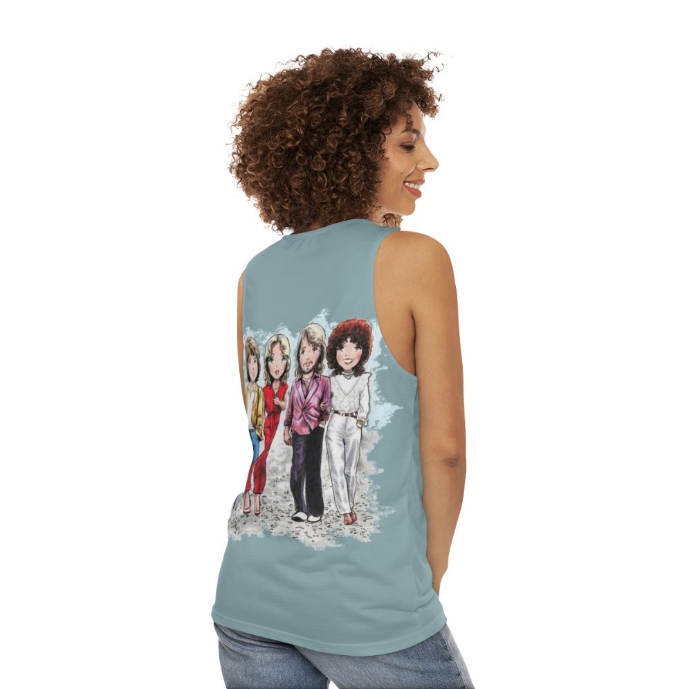 A winner unisex tank top with a music inspired vintage cartoon style design - women back