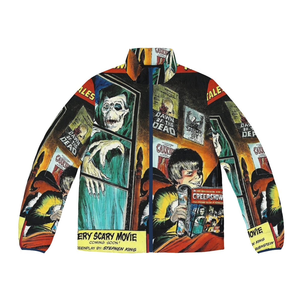 Creepshow puffer jacket featuring horror imagery and theme