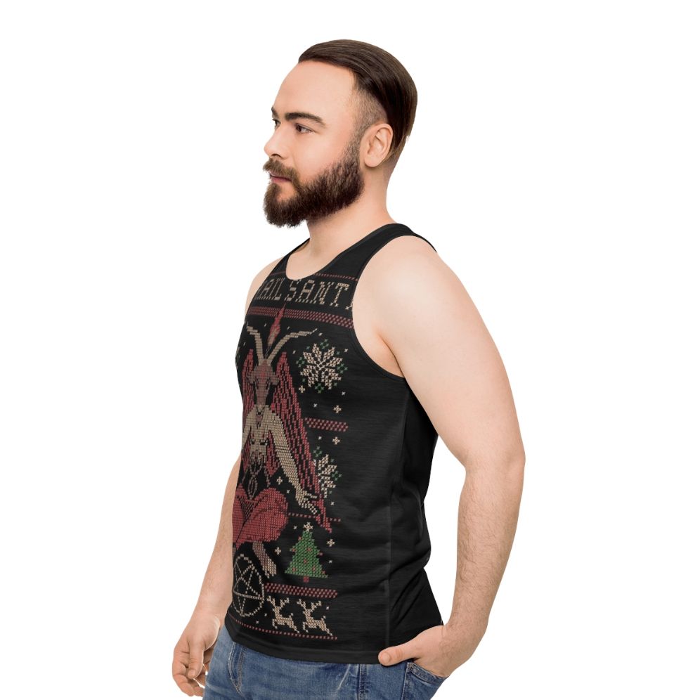 Unisex Christmas Santa Occult Fantasy Pixel Art Embroidery Tank Top - men side