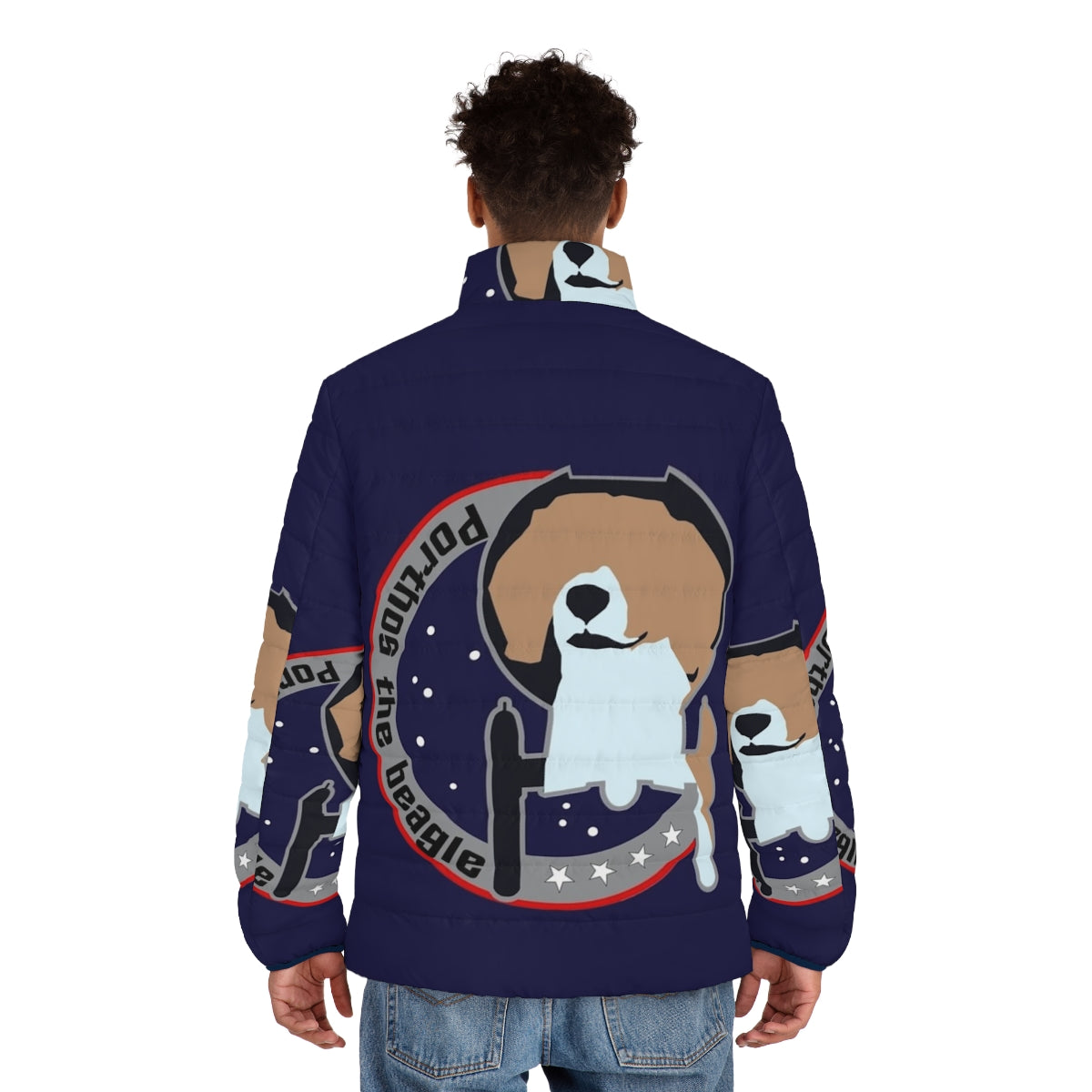 Star Trek Enterprise Beagle Puffer Jacket with Dog - men back