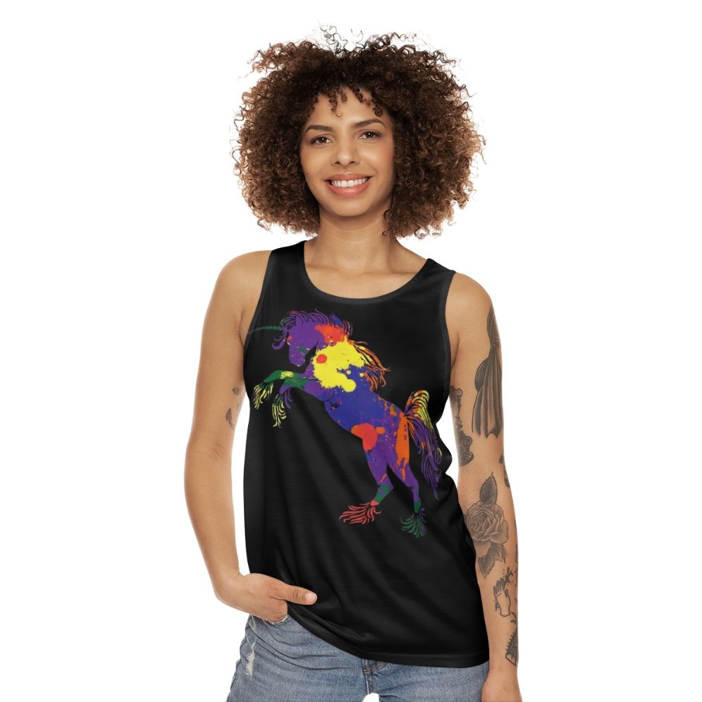 Colorful rainbow unicorn unisex retro 80s tank top - women