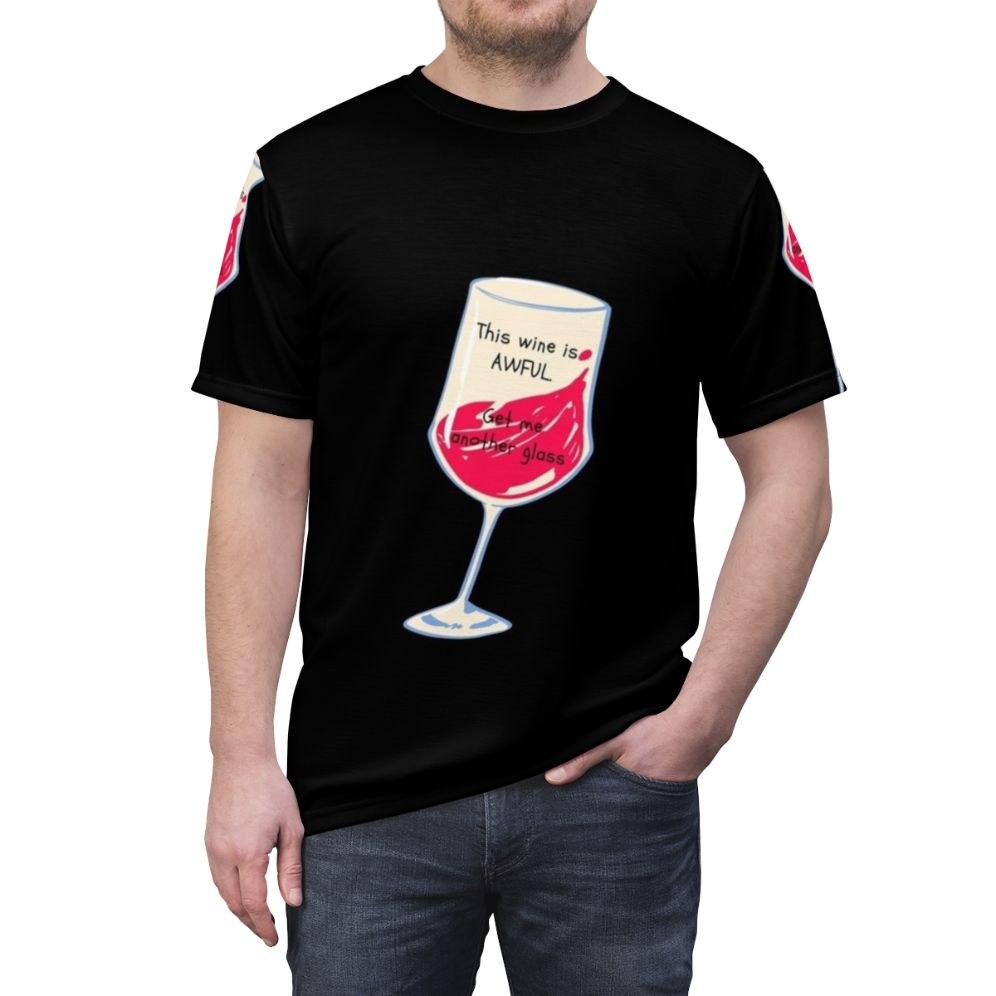 Schitts Creek inspired t-shirt featuring a humorous wine quote from the show - men front