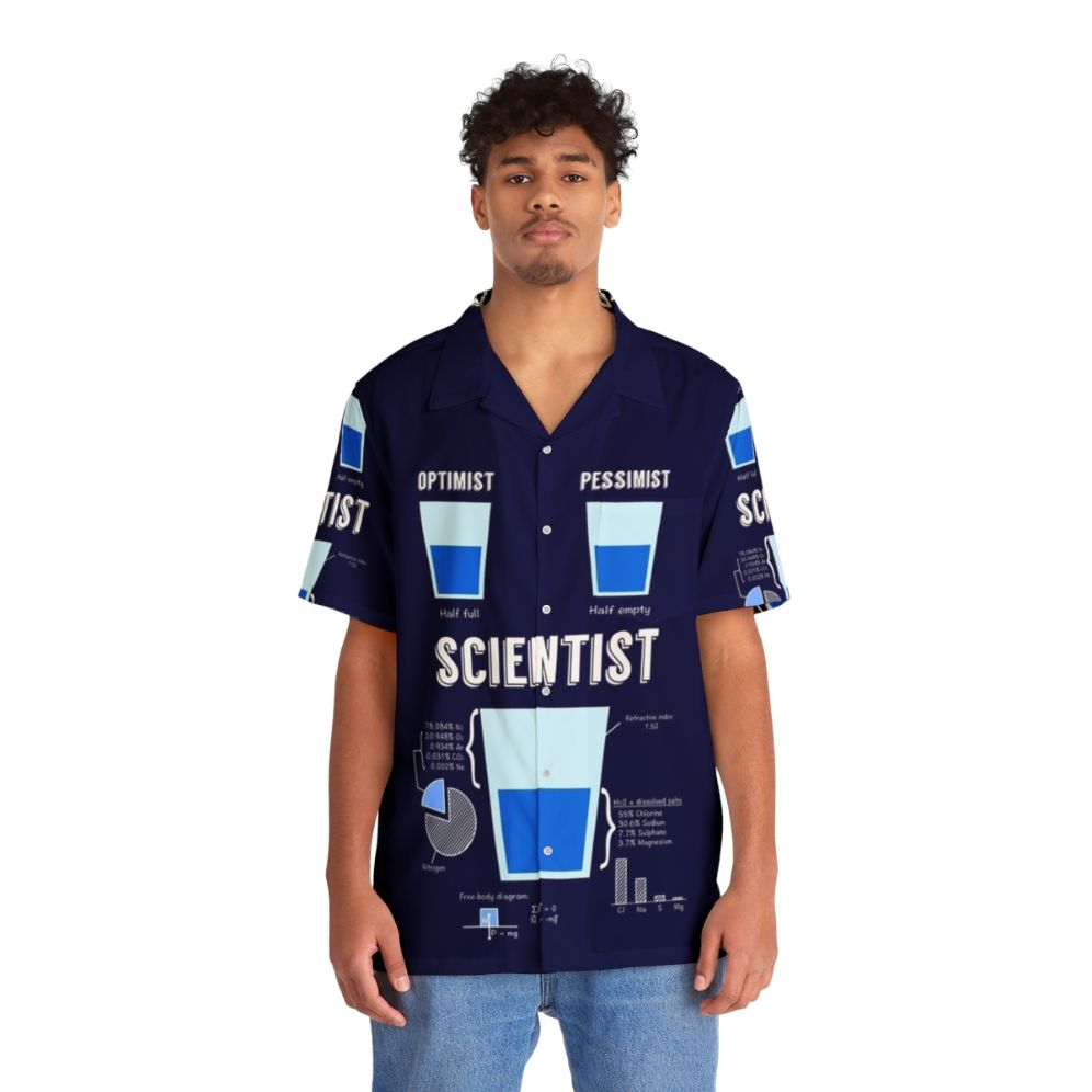 Optimist Pessimist Scientist Hawaiian Shirt - Funny Science Pun - People Front