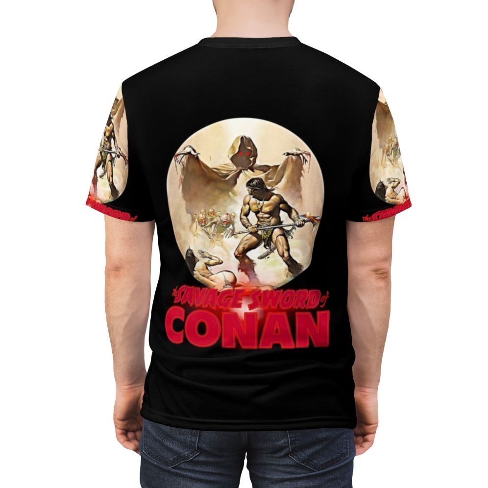 Conan-Inspired Fantasy Art T-Shirt featuring a sword and sorcery design - men back