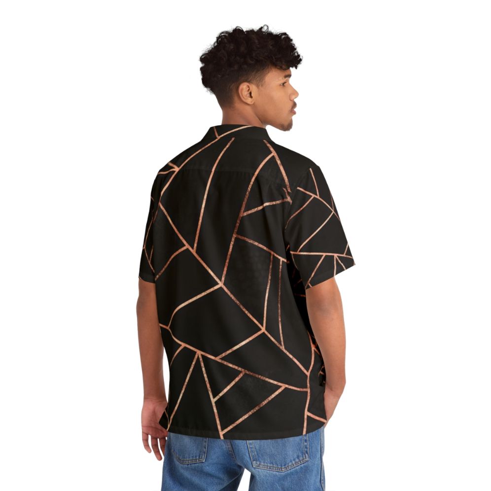 Black and rose gold geometric pattern Hawaiian shirt - People Back