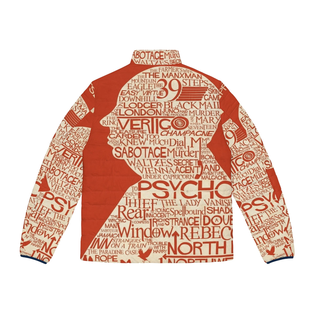 Alfred Hitchcock inspired puffer jacket with movie-themed graphics - Back