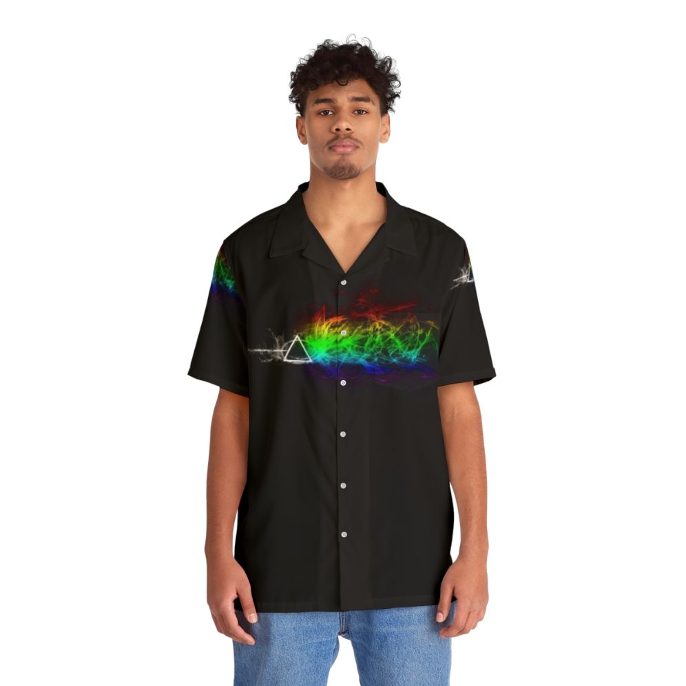 Colorful and vibrant 'The Dark Side of the Moon' Hawaiian shirt featuring the iconic pink floyd album cover - People Front