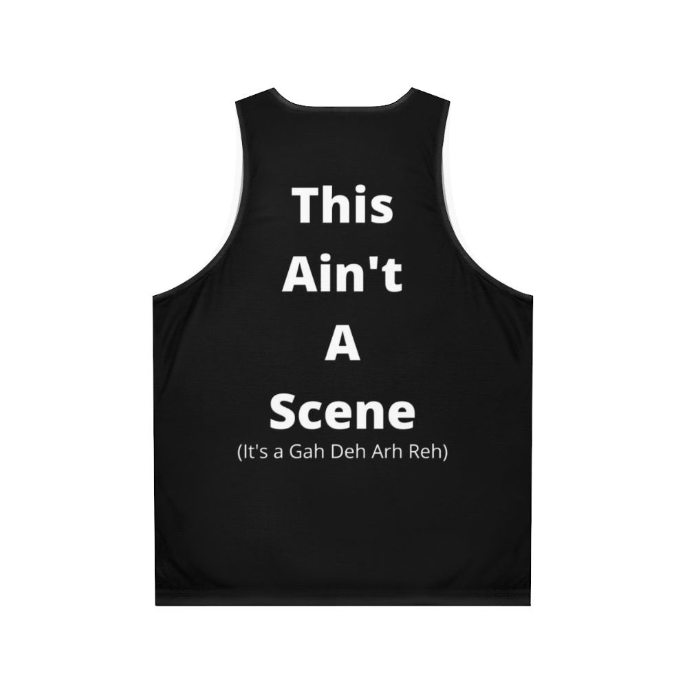 Unisex tank top with 'This Ain't a Scene' design for Fall Out Boy and punk rock fans - Back