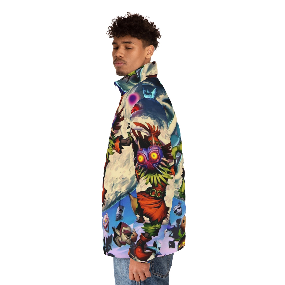 Majora's Mask puffer jacket featuring iconic video game design - men side left