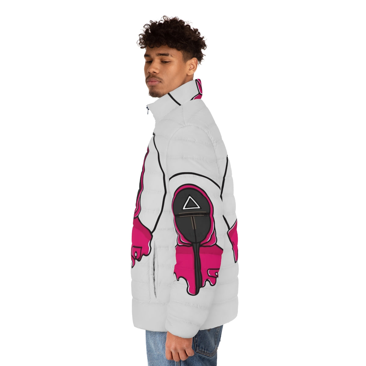 Triangle puffer jacket inspired by the Squid Game Netflix series - men side left