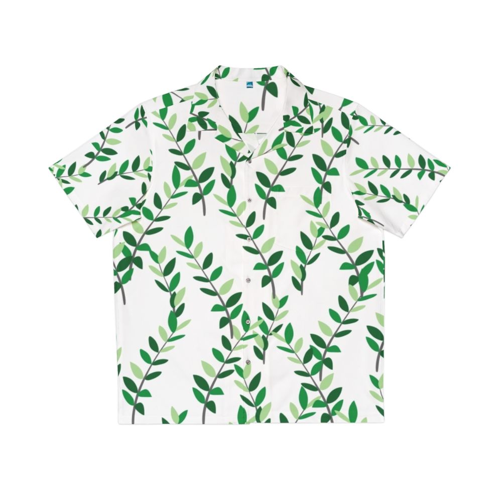 Zz plant leaves foliage pattern on a Hawaiian shirt