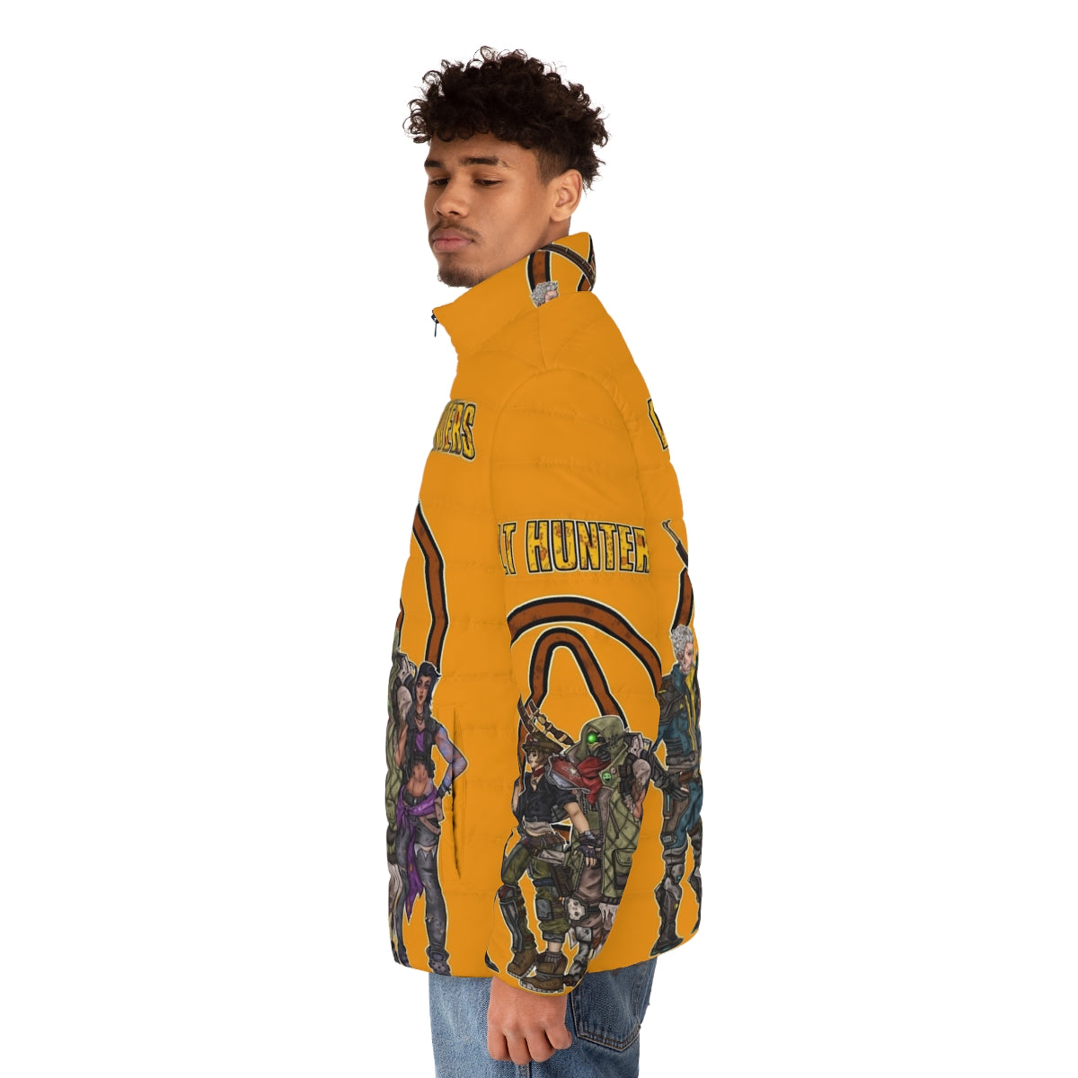 Borderlands 3 Vault Hunters Puffer Jacket featuring the iconic Borderlands characters - men side left