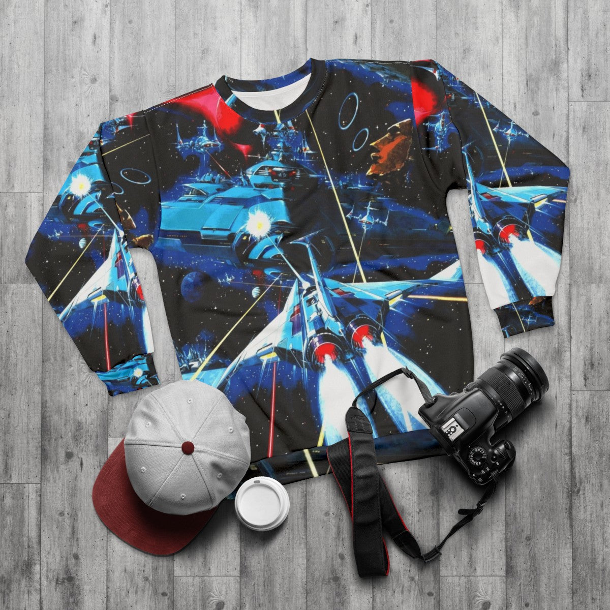 Retro Gradius Arcade Game Sweatshirt - flat lay