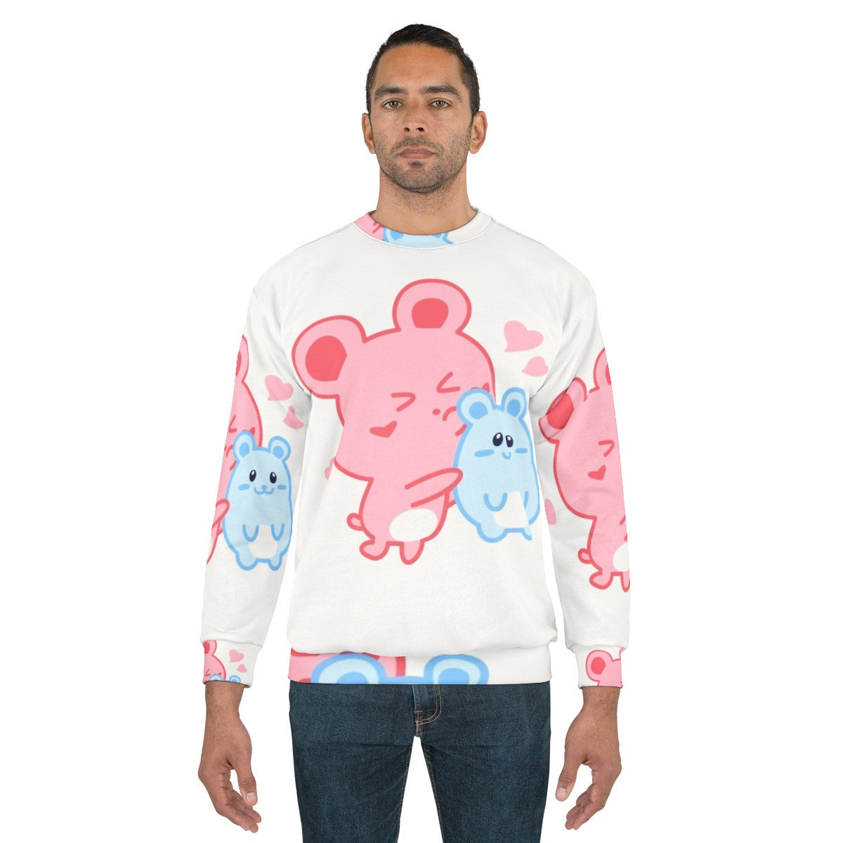 Two adorable hamsters printed on a pink and blue pastel sweatshirt - men