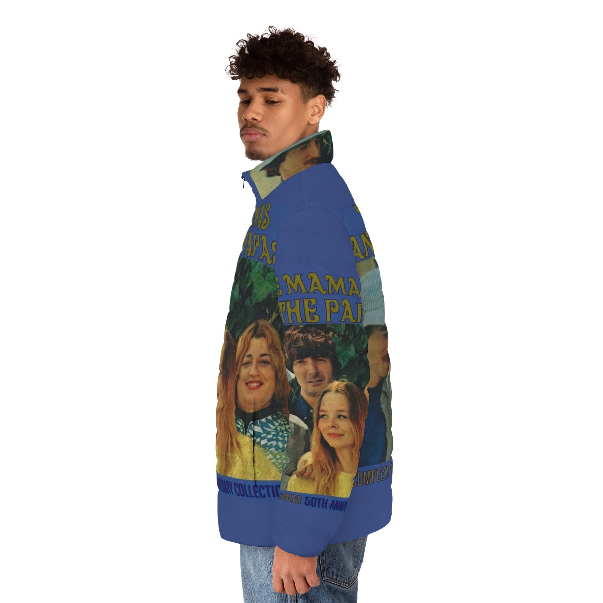 Vintage-inspired Mamas and Papas blue puffer jacket - men side left