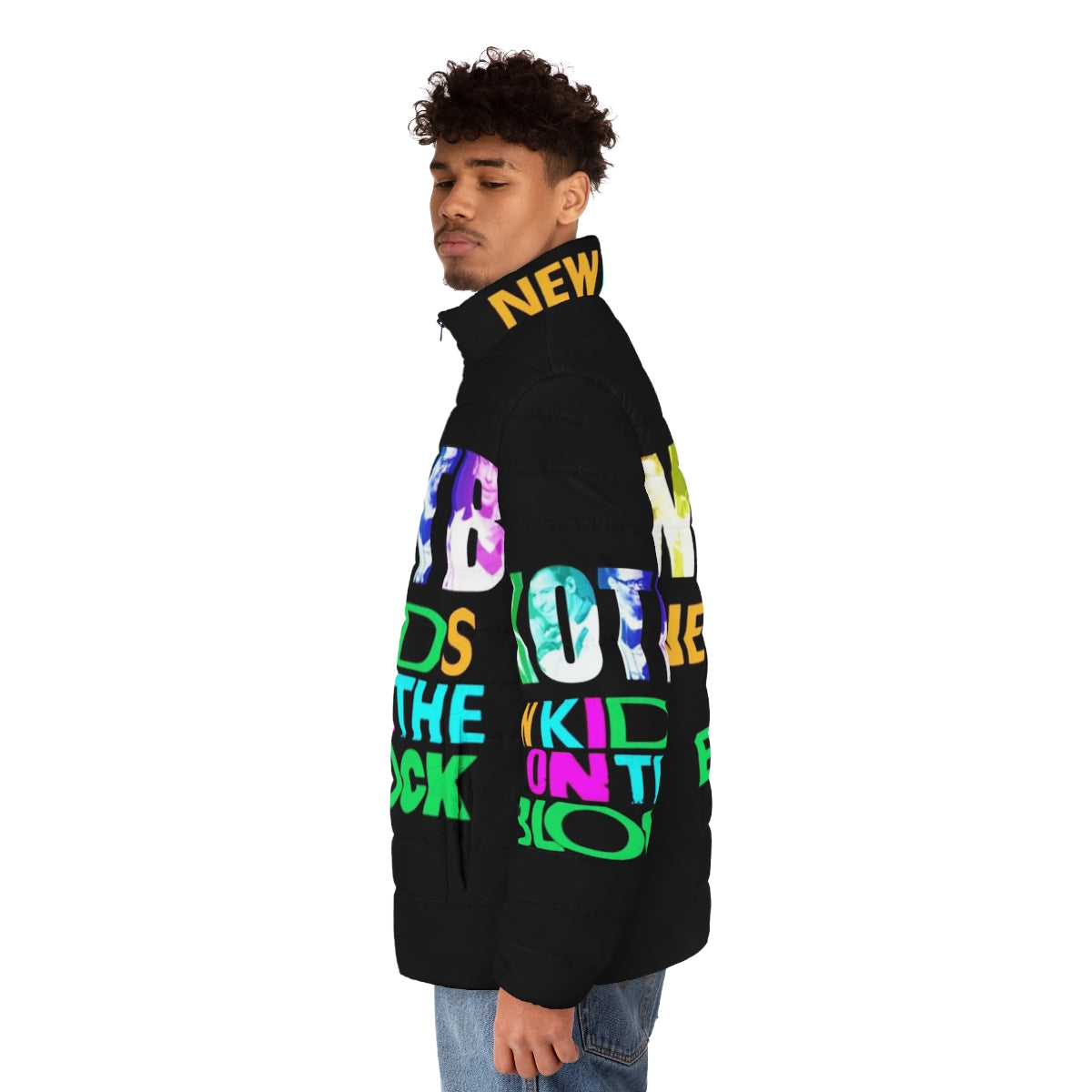 Retro NKOTB puffer jacket for music fans - men side left