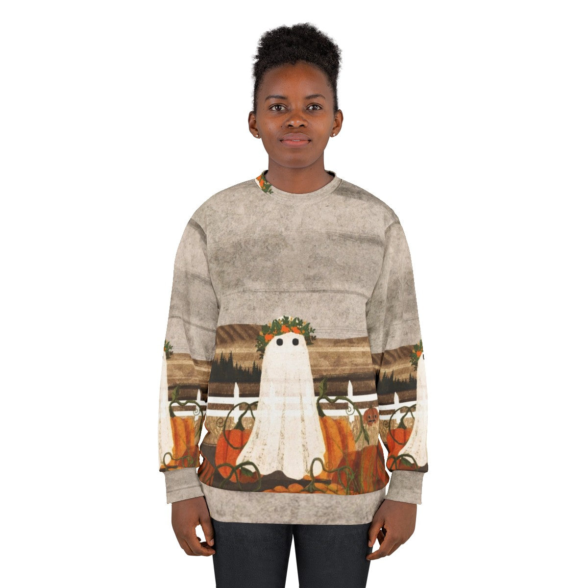 Vintage ghost in pumpkin patch sweatshirt - women