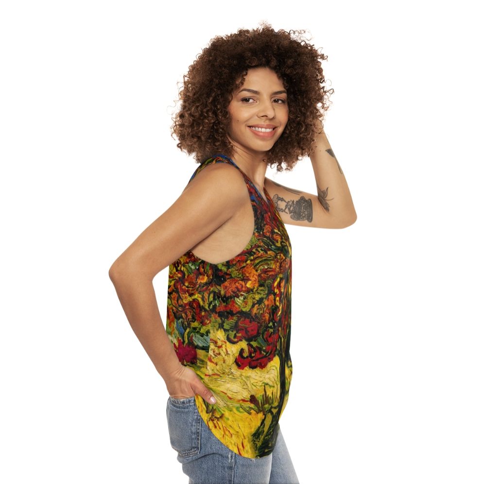 Unisex tank top with a colorful Van Gogh mulberry tree print - women side