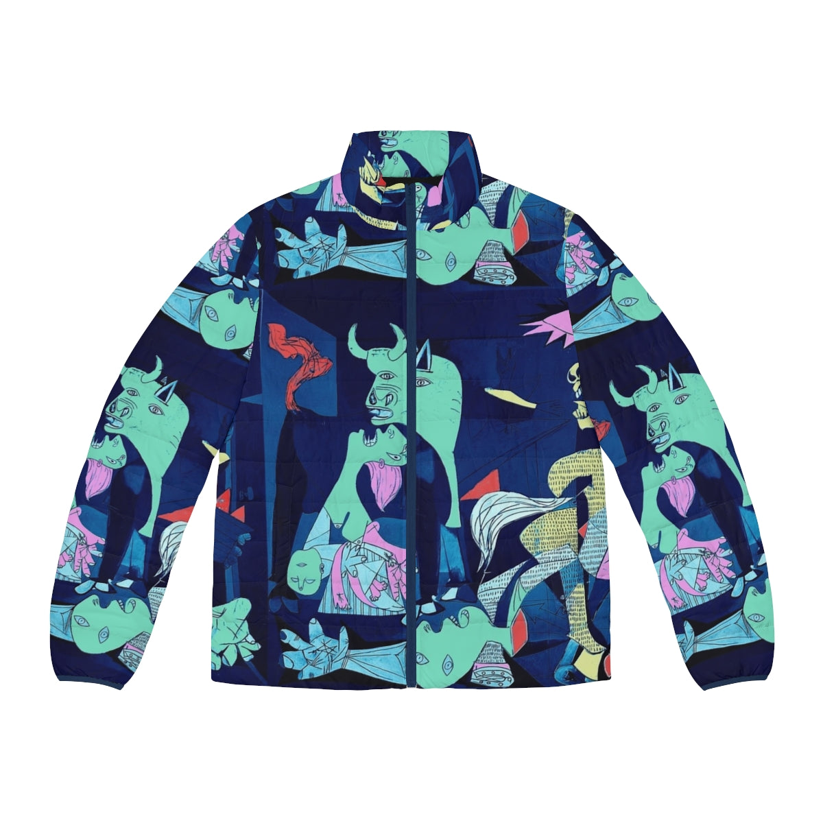 Guernica inspired puffer jacket featuring Pablo Picasso's iconic war art