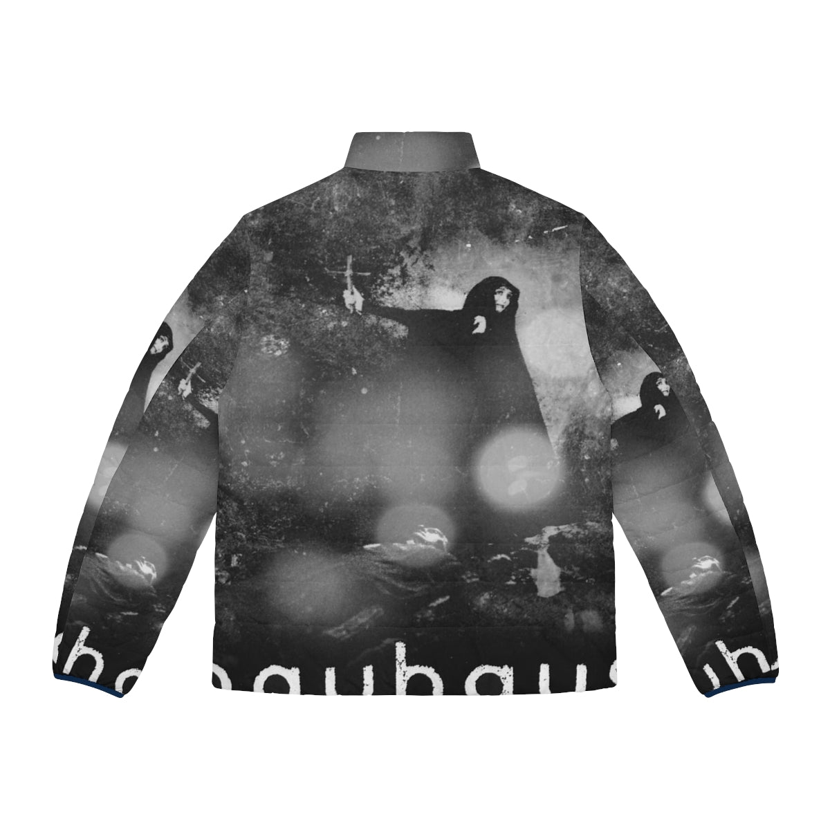 Mourning goth puffer jacket with eerie black design and vintage horror aesthetic - Back