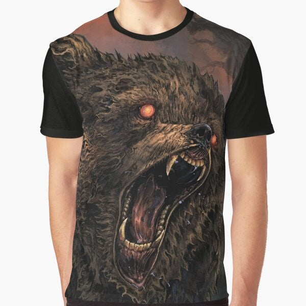 Grizzly Inscryption Graphic T-Shirt featuring a detailed fantasy art illustration of a grizzly bear creature from the game Inscryption.