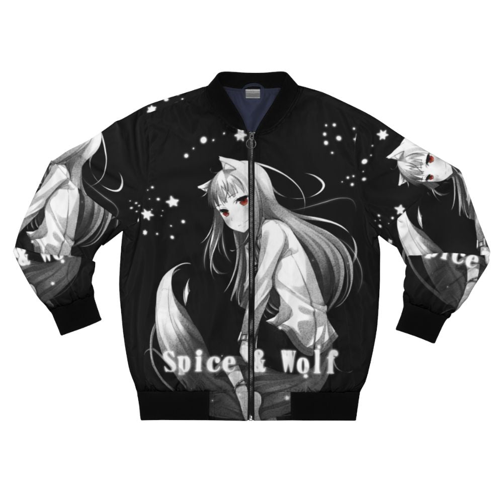 Stylish "Spice and Wolf" themed anime bomber jacket in monochrome nuar night color