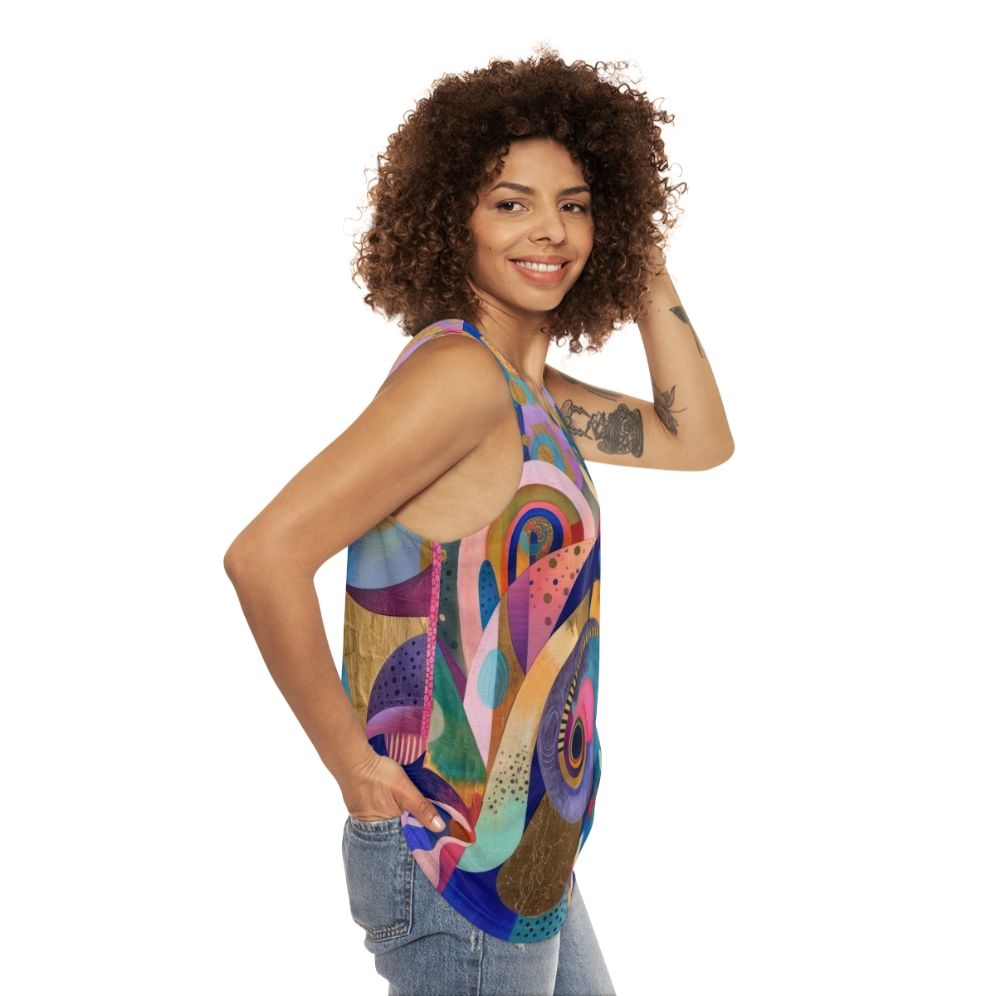 Tropical abstract geometric unisex tank top - women side