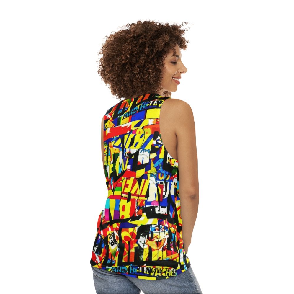 Happy Mondays unisex tank top with wallpaper design - women back