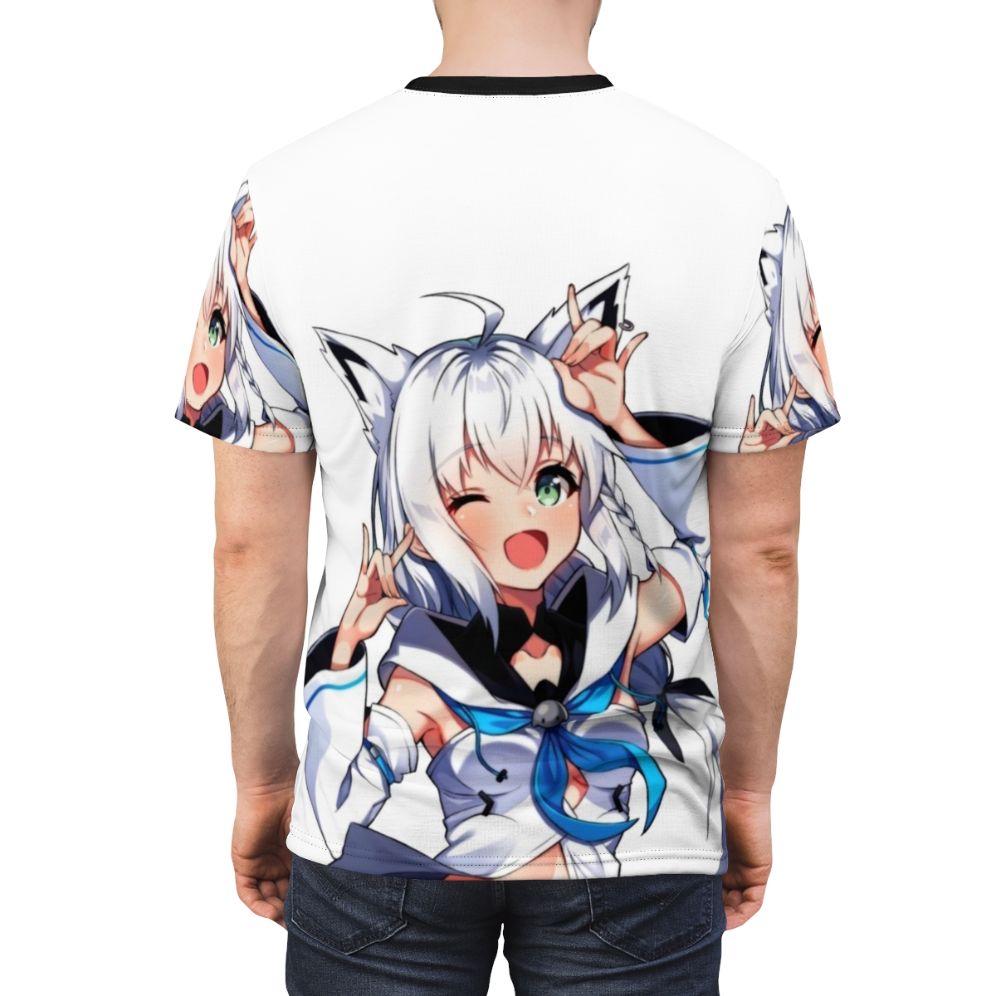 Shirakami Fubuki inspired virtual youtuber t-shirt design featuring an anime girl illustration - men back