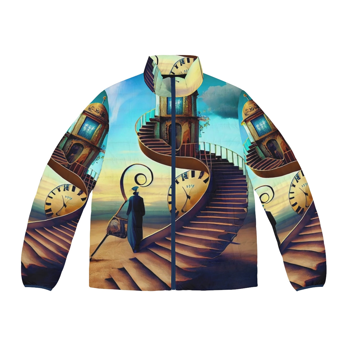 Salvador Dali Inspired Puffer Jacket with Surreal Imagery