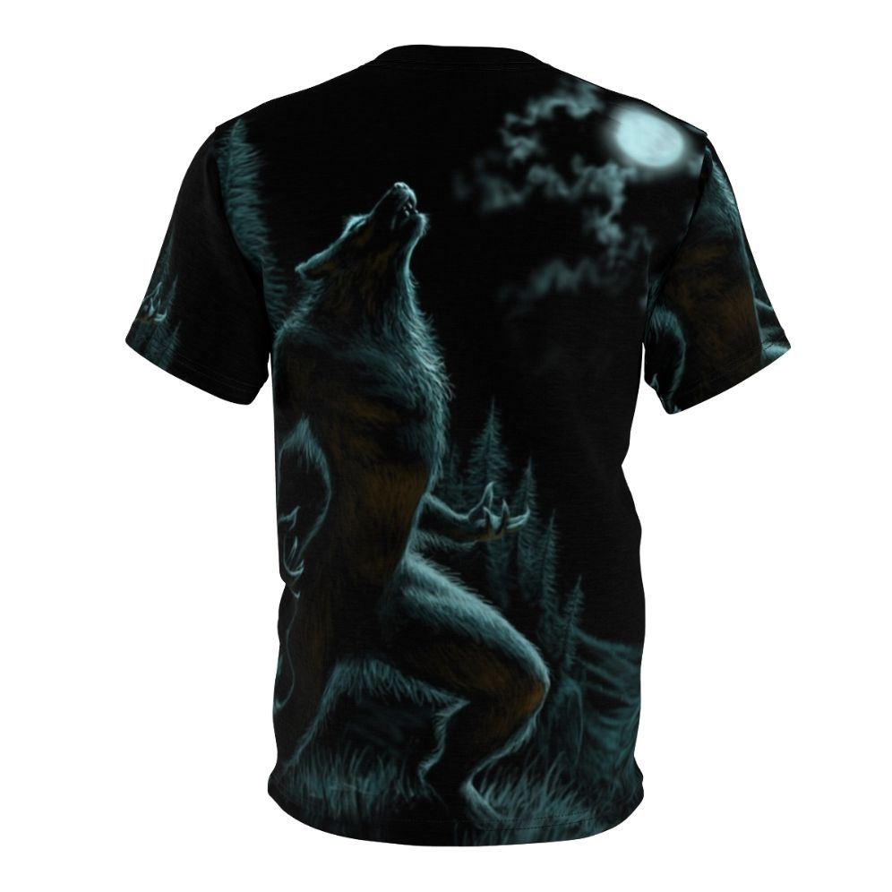 Howling werewolf illustration on a black t-shirt - Back