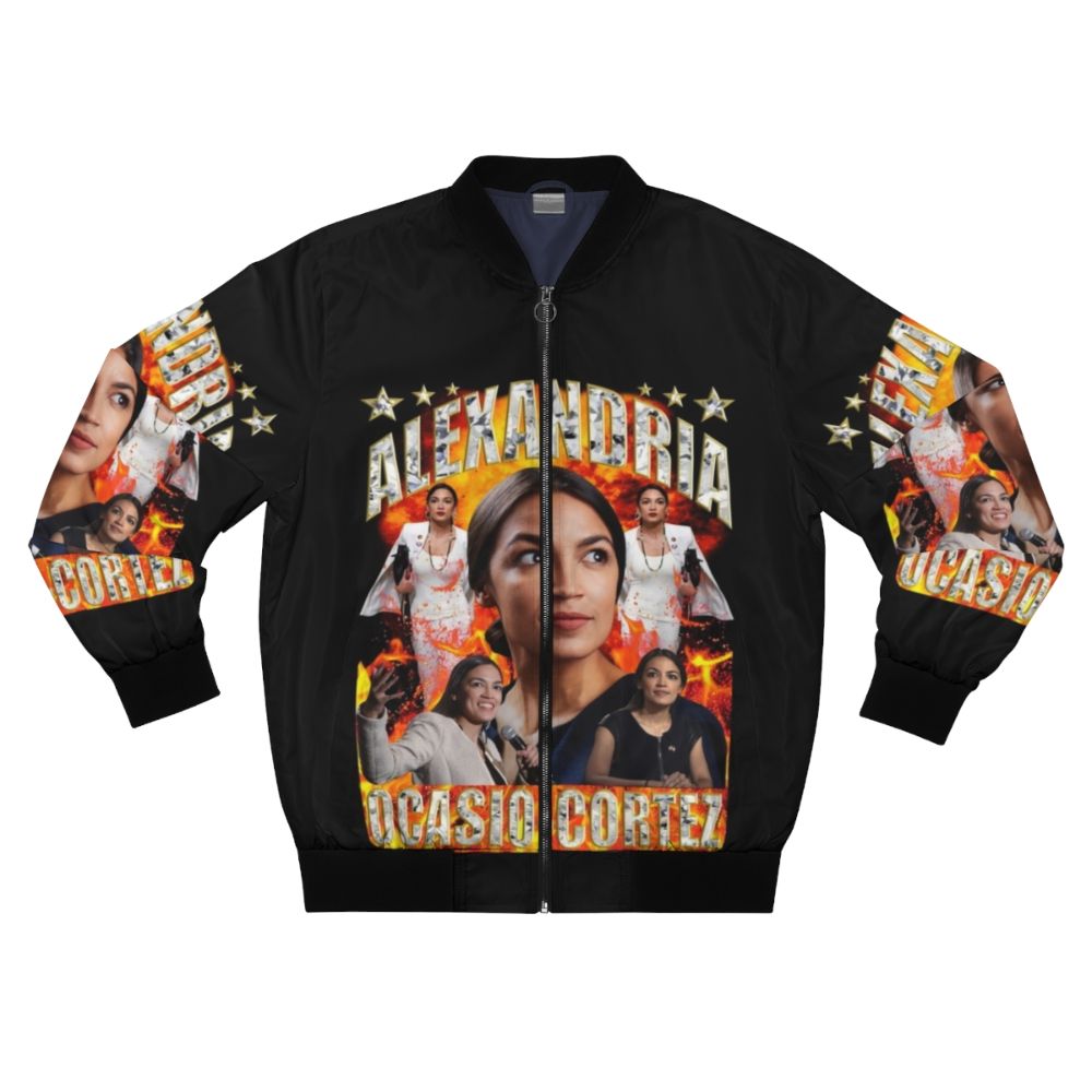 Alexandria Ocasio-Cortez Inspired Bomber Jacket with Democratic Socialist Iconography