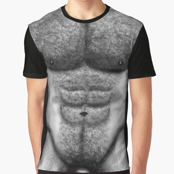 A graphic t-shirt featuring the hairy torso of a muscular naked man