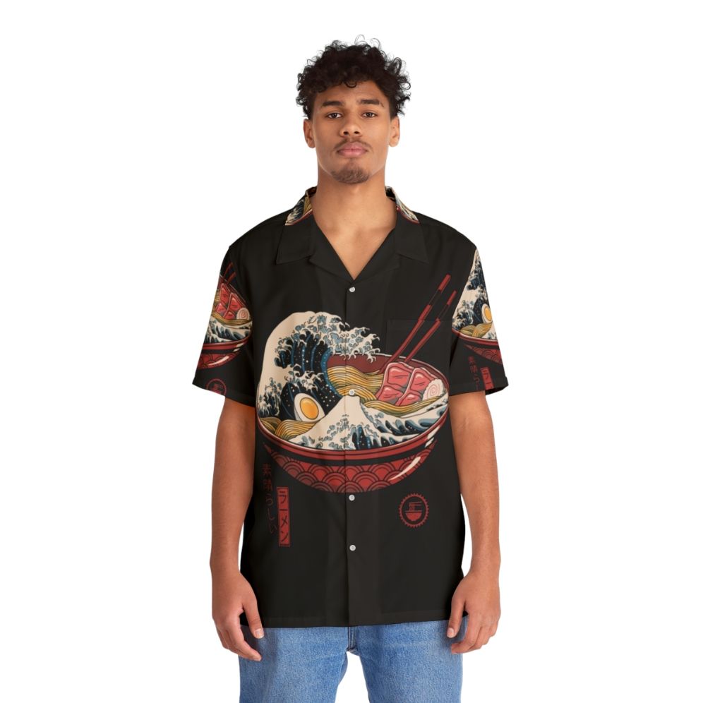 Ramen-Inspired Hawaiian Shirt with 'The Great Wave' Design - People Front