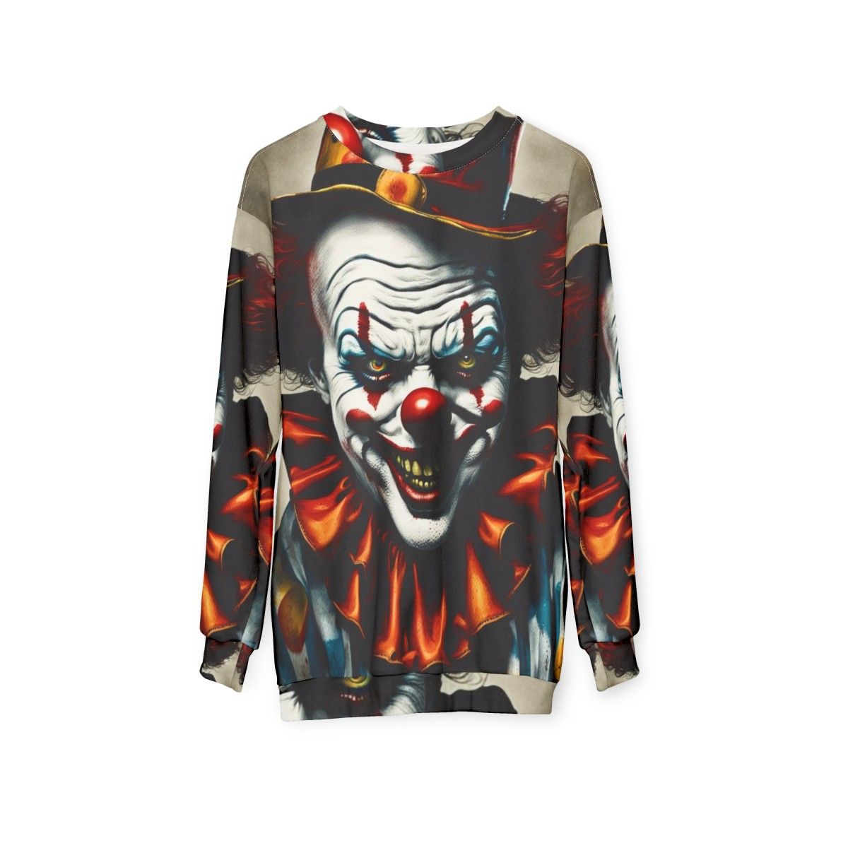 Creepy Clown Sweatshirt for Halloween - hanging