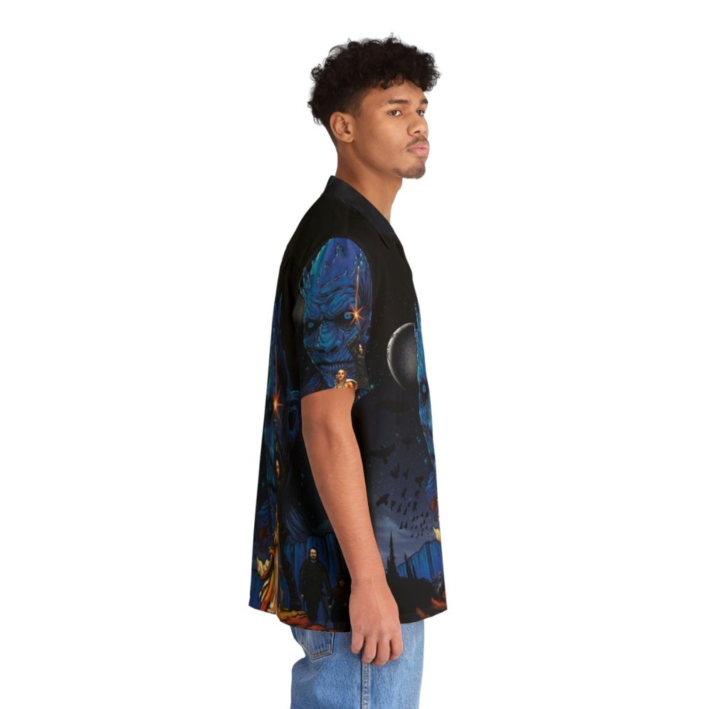 Game of Thrones inspired Hawaiian shirt with fire, ice, and battle motifs - People Pight