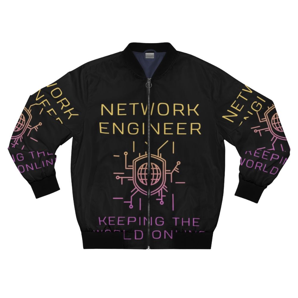 Network Engineer Bomber Jacket with Networking and Global Online Connections