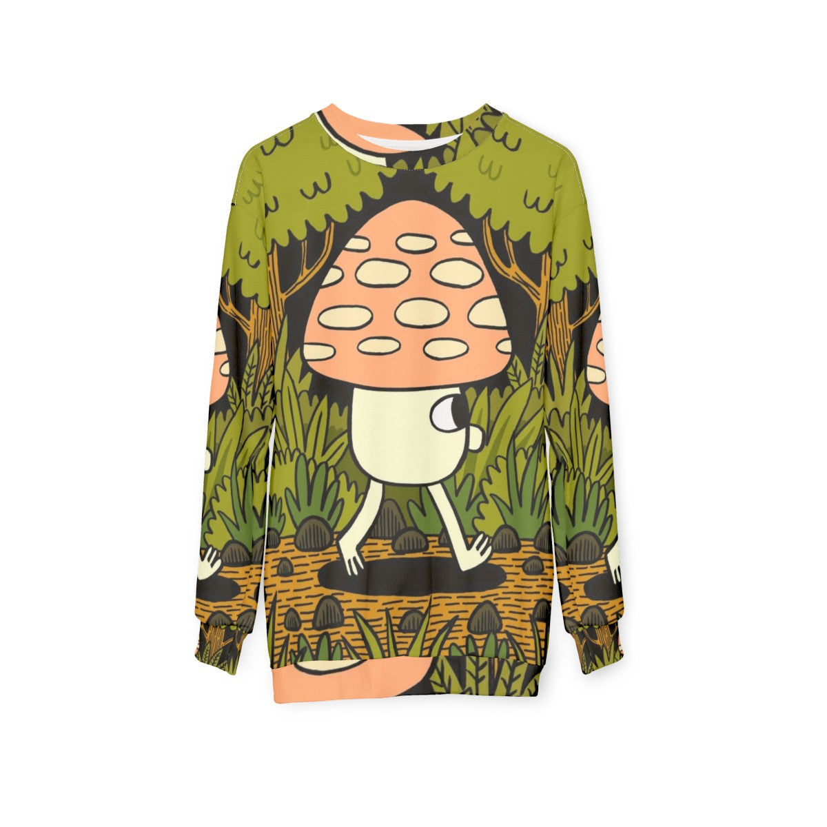 Sweatshirt featuring a nature-inspired design with autumn leaves and woodland creatures - hanging