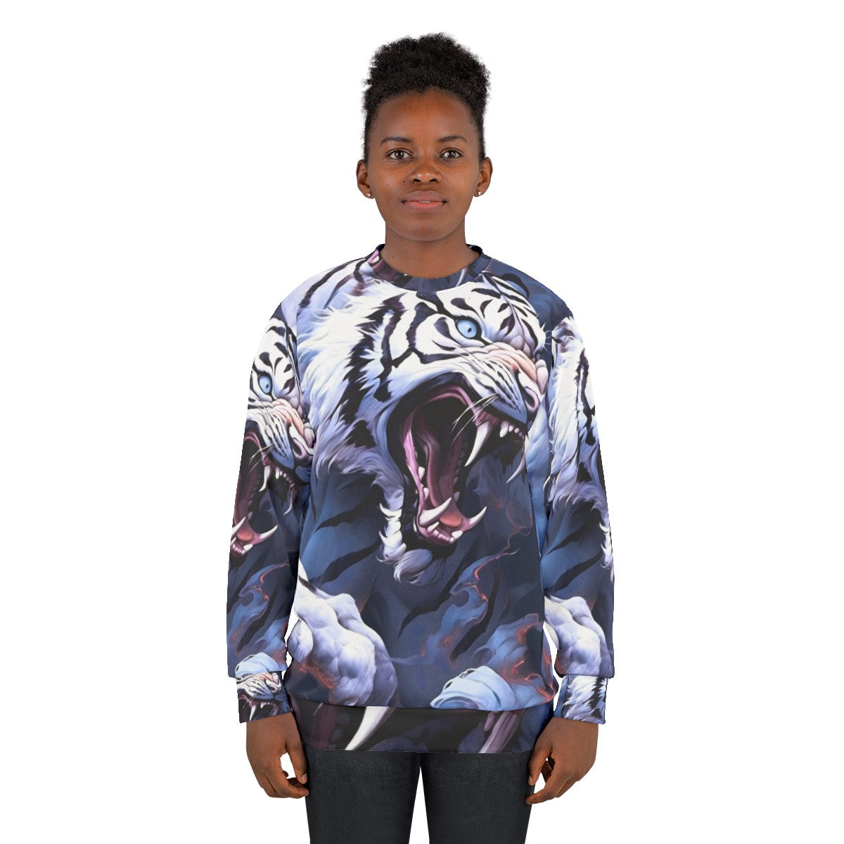 White tiger legendary animal print on sweatshirt - women