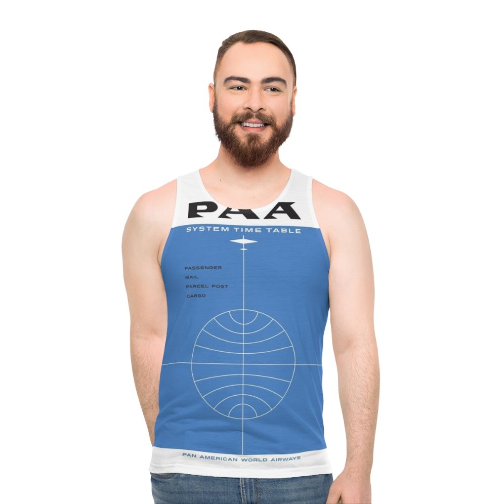 Vintage Pan Am 1957 Airline Timetable Cover Unisex Tank Top - men