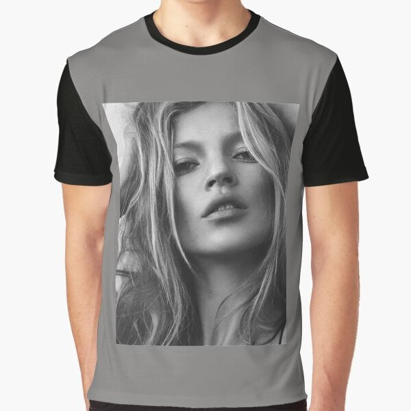 Kate Moss supermodel portrait in black and white graphic t-shirt design