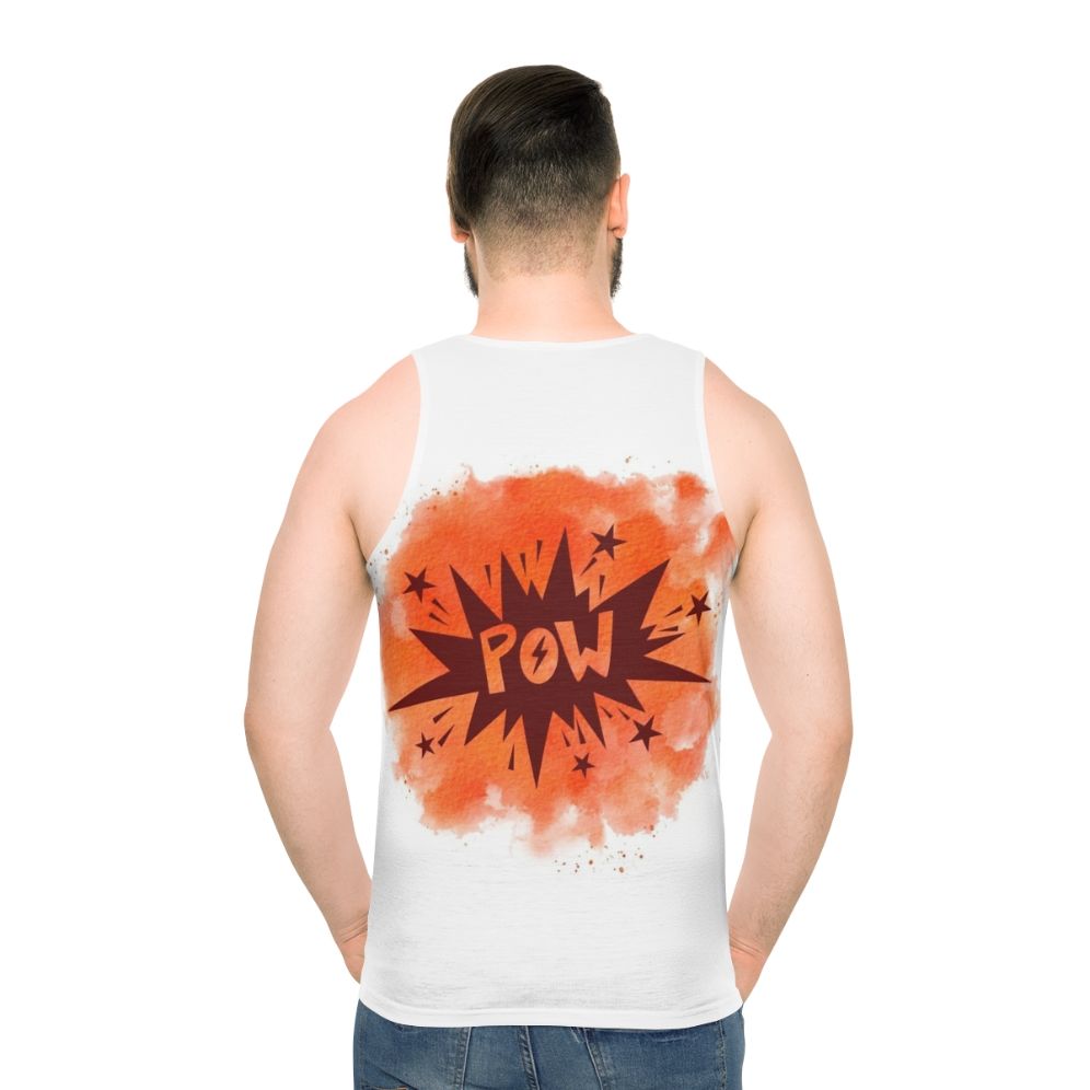 Watercolor superhero graphic on unisex tank top - men back