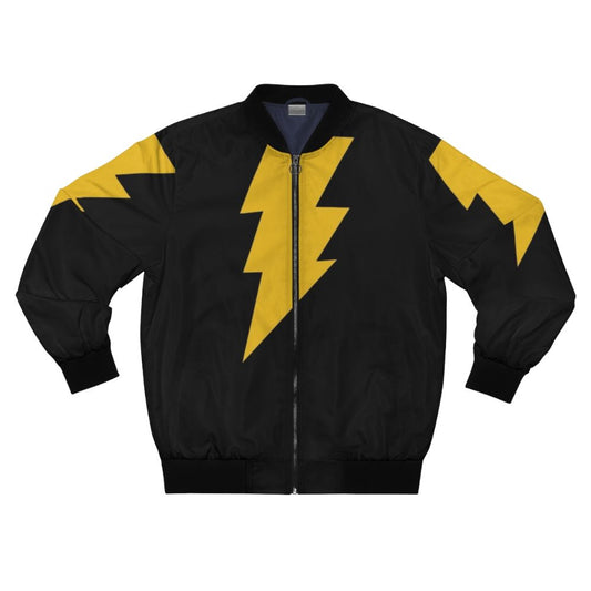 Adam Shazam Black Bomber Jacket with DC Comic Superhero Logo